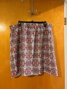 LOFT Red and Blue Medallion A-Line Skirt
